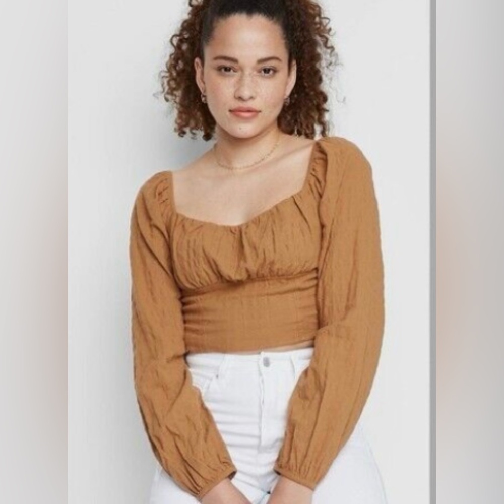 Wild Fable Puff Sleeve Ruched Top Sz M